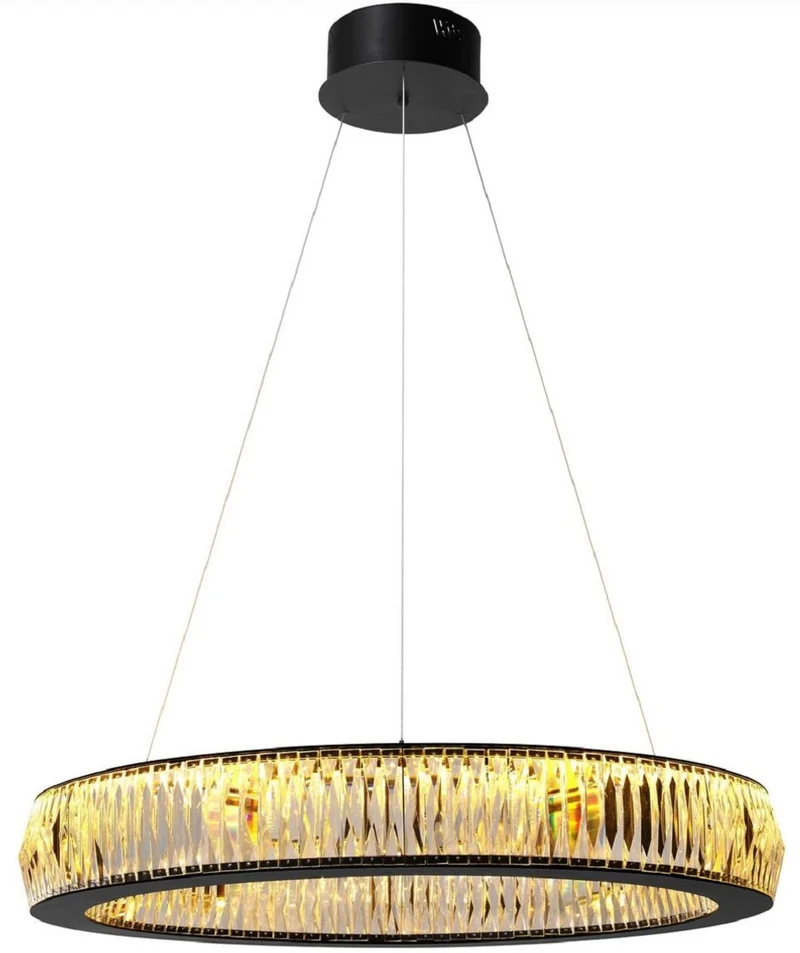 Casa Padrino Luxus LED Kronleuchter Schwarz Ø 91 x H. 13 cm - Moderner runder Kristallglas Kronleuchter - Luxus Qualität