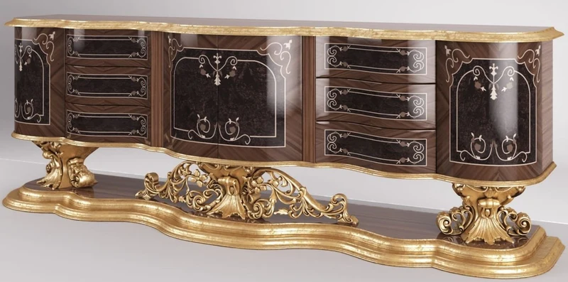 Casa Padrino Luxus Barock Sideboard Braun / Antik Gold 305 x 50 x H. 115 cm - Prunkvoller Wohnzimmer Schrank - Edel & Prunkvoll