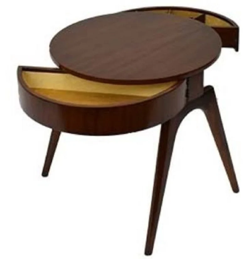 Casa Padrino Luxus Beistelltisch Dunkelbraun Ø 54 x H. 54 cm - Runder Mahagoni Tisch mit 2 Schubladen - Luxus Qualität