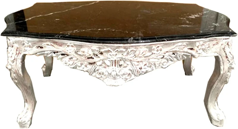 Casa Padrino Barock Couchtisch Silber mit schwarzer Marmorplatte - Möbel Wohnzimmer Tisch Antik Stil