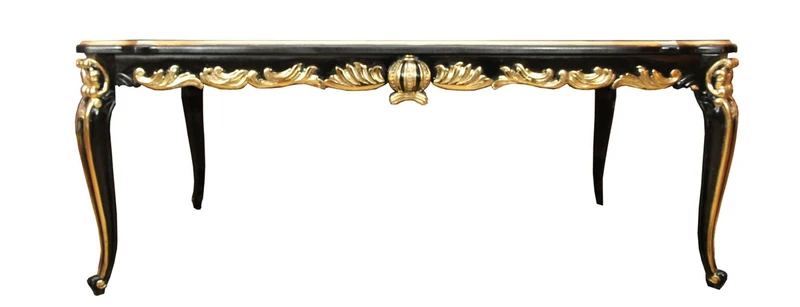 Pompöös by Casa Padrino Barock Luxus Esstisch mit Glasplatte Schwarz / Gold 160 x 100 cm - Pompööser Barock Esstisch designed by Harald Glööckler
