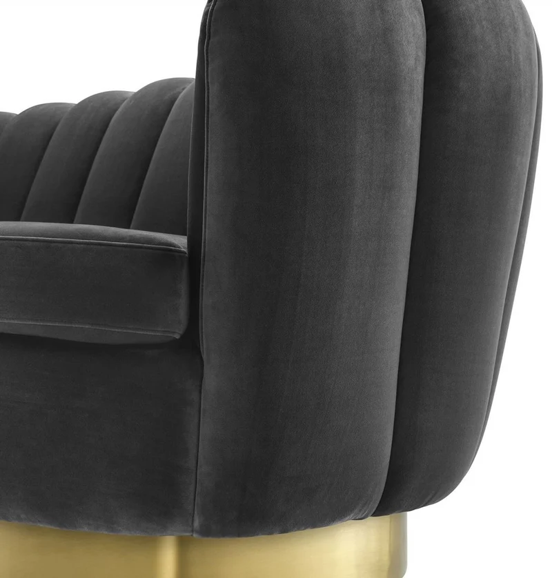 Casa Padrino Luxus Samt Sofa Dunkelgrau / Messingfarben 225 x 90 x H. 80 cm - Wohnzimmer Sofa - Luxus Qualität