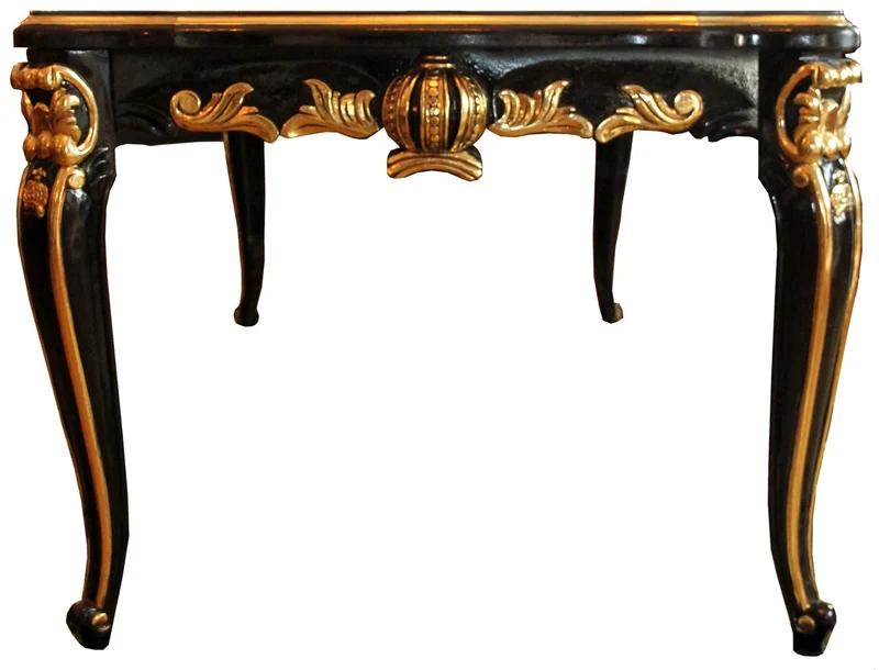 Pompöös by Casa Padrino Barock Luxus Esstisch mit Glasplatte Schwarz / Gold 180 x 100 cm - Pompööser Barock Esstisch designed by Harald Glööckler