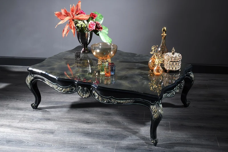 Casa Padrino Luxus Barock Wohnzimmertisch Schwarz / Grün / Gold 138 x 95 x H. 45 cm - Barock Couchtisch