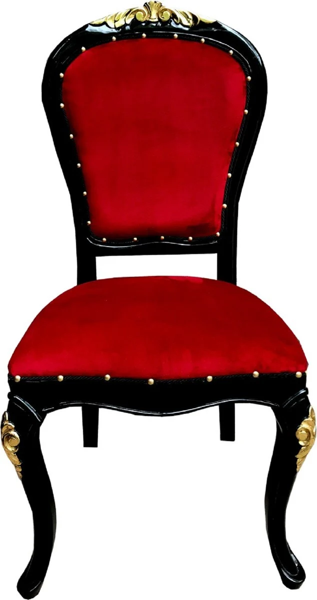 Casa Padrino Luxus Barock Esszimmer Set Bordeauxrot / Schwarz / Gold 50 x 50 x H. 110 cm - 6 handgefertigte Massivholz Esszimmerstühle mit Samtstoff - Barock Esszimmermöbel