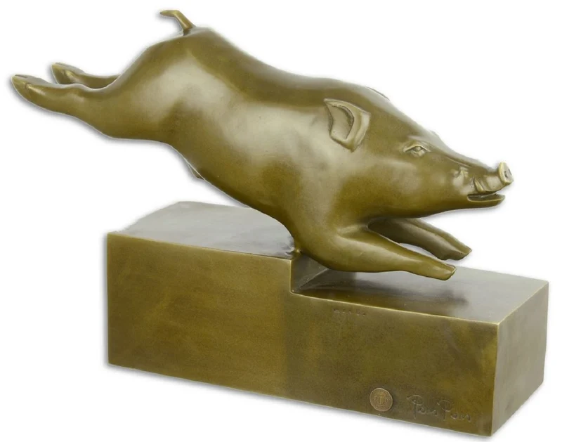Casa Padrino Luxus Bronze Skulptur Wildschwein Bronze / Gold 35,5 x 10,3 x H. 23,2 cm - Deko Bronzefigur
