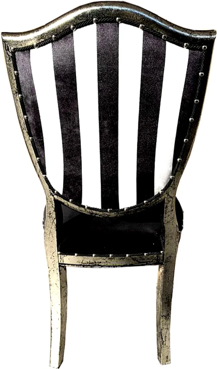 Casa Padrino Art Deco Luxus Esszimmer Stuhl Schwarz Weiß Streifen / Antik Stil Silber - Luxus Hotel Möbel