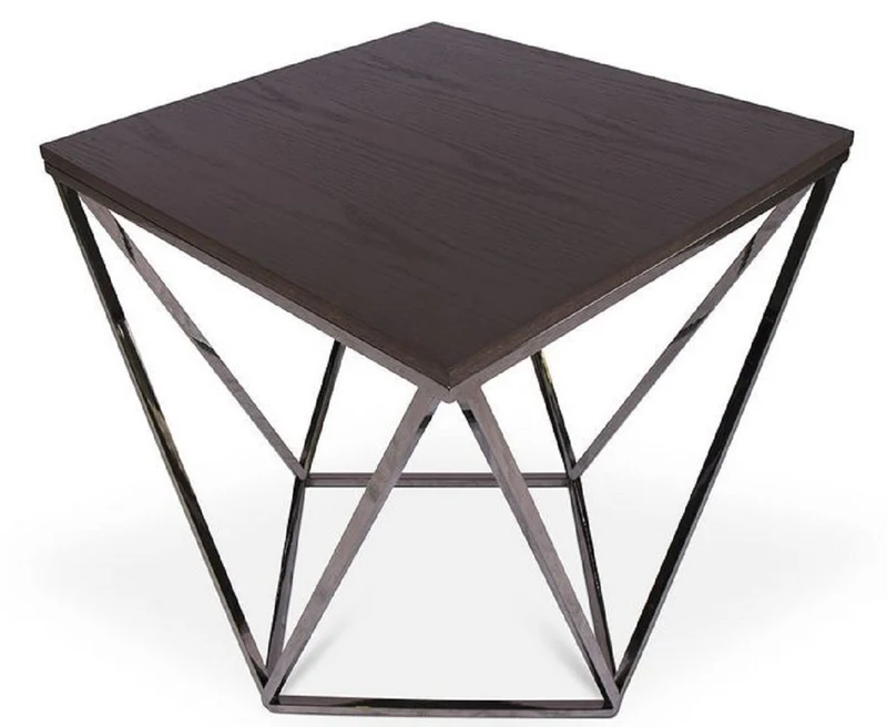 Casa Padrino Designer Beistelltisch Braun / Silber 57 x 57 x H. 60 cm - Tisch mit gebeizter Eichenfurnierplatte - Wohnzimmermöbel - Luxus Qualität