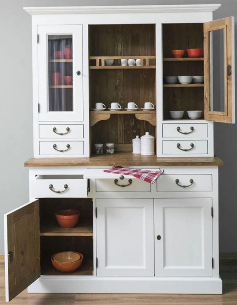 Casa Padrino Landhausstil Küchenschrank Weiß / Braun 137 x 50 x H. 197 cm - 2 Teiliger Küchenschrank mit 5 Türen und 7 Schubladen - Landhausstil Küchenmöbel