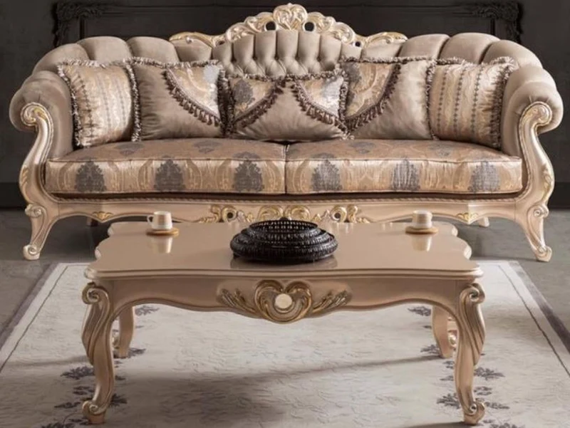 Casa Padrino Luxus Barock Wohnzimmer Sofa mit Kissen Taupe / Bronze / Gold 243 x 89 x H. 106 cm - Barock Möbel