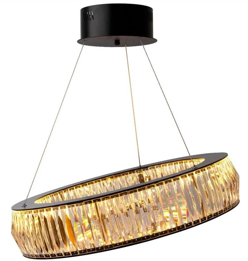Casa Padrino Luxus LED Kronleuchter Schwarz Ø 63 x H. 170 cm - Moderner runder Kristallglas Kronleuchter - Luxus Qualität