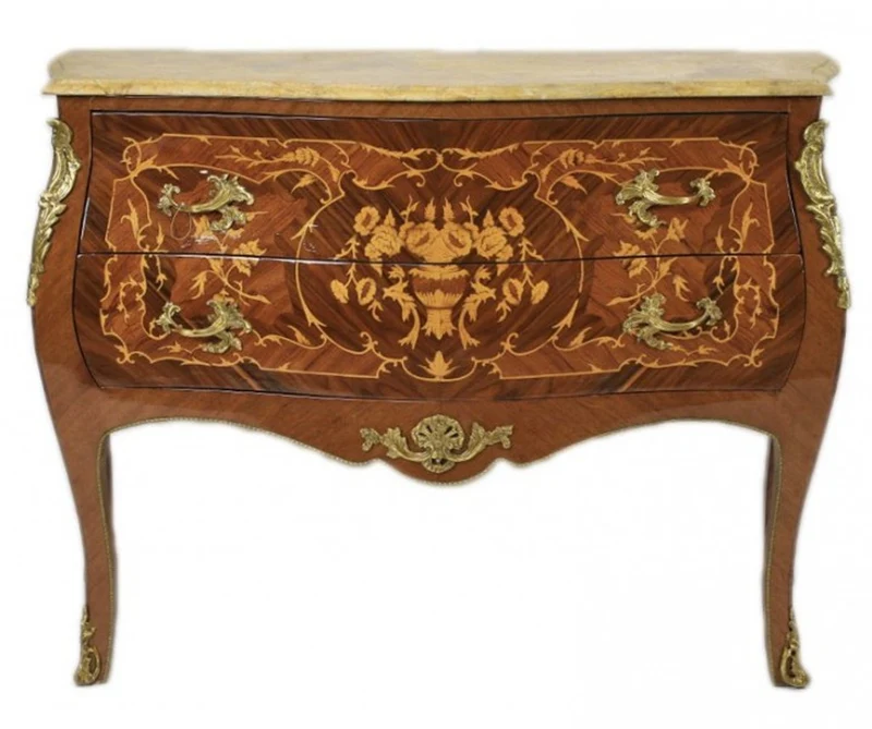 Casa Padrino Barock Kommode Braun mit Marmorplatte Creme und 2 Schubladen - Empire Kommode - 120 x 50 x H 90 cm