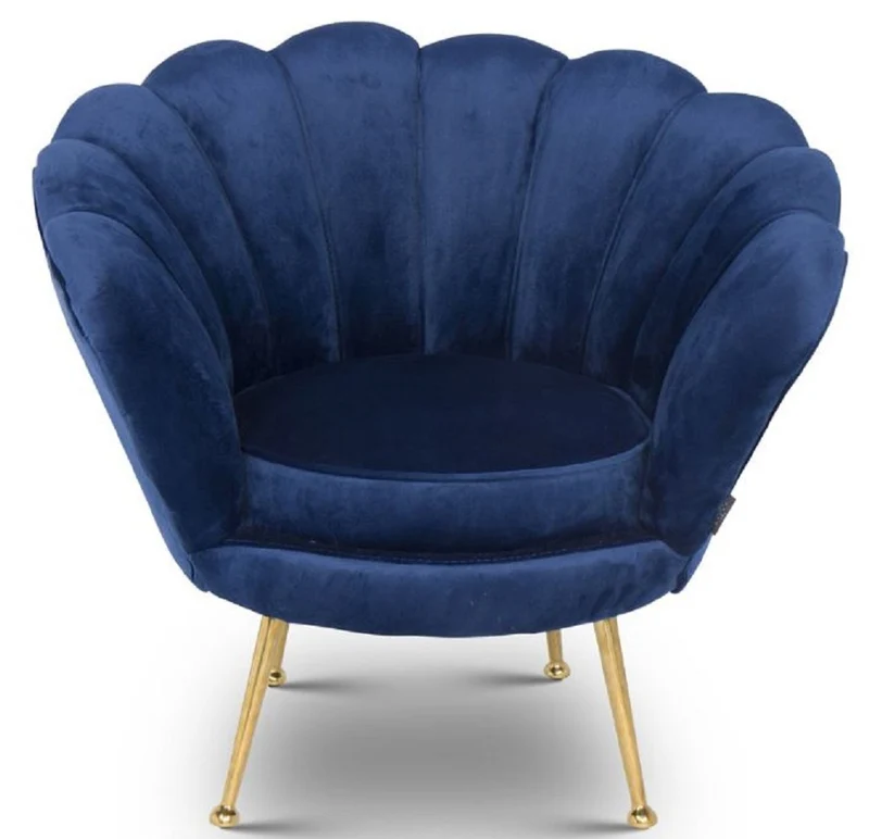 Casa Padrino Designer Kinder Samt Sessel Blau / Messingfarben 96 x 79 x H. 78 cm - Luxus Kindermöbel