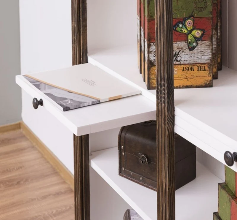 Casa Padrino Landhausstil Bücherschrank Braun / Weiß 120 x 37 x H. 197 cm - Massivholz Schrank - Regalschrank - Wohnzimmerschrank - Landhausstil Möbel