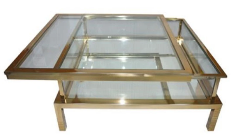 Casa Padrino Luxus Edelstahl Couchtisch Gold 100 x 100 x H. 40 cm - Quadratischer Wohnzimmertisch mit Glasplatten - Wohnzimmer Möbel