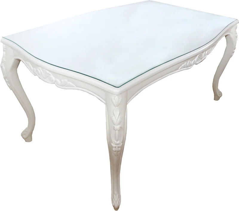Casa Padrino Barock Luxus Esstisch Weiss 200 x 100 x H. 78 cm - Esszimmertisch mit Glasplatte - Hotel & Restaurant Möbel - Made in Italy