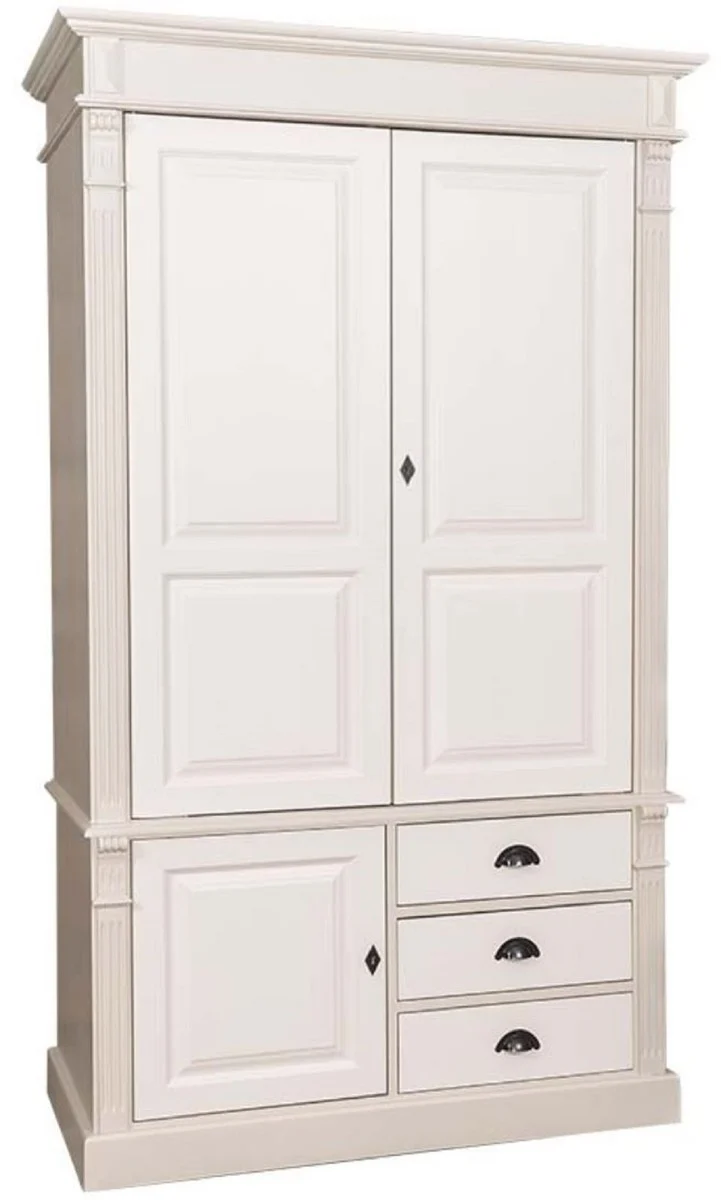 Casa Padrino Landhausstil Kleiderschrank Beige / Creme 120 x 59 x H. 210 cm - Massivholz Schlafzimmerschrank mit 3 Türen und 3 Schubladen - Landhausstil Schlafzimmermöbel