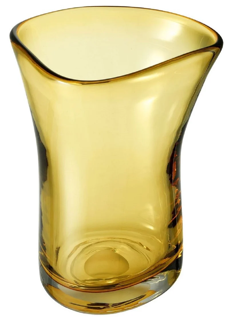 Casa Padrino Luxus Deko Glas Vase Gelb Ø 20 x H. 27,5 cm - Mundgeblasene Blumenvase - Luxus Deko Accessoires