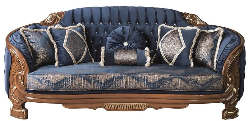 Casa Padrino Luxus Barock Wohnzimmer Set Blau / Braun - 2 Sofas & 2 Sessel & 1 Couchtisch - Prunkvolle Wohnzimmer Möbel im Barockstil