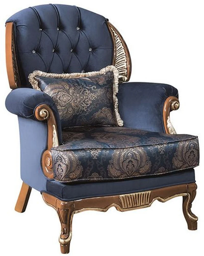 Casa Padrino Luxus Barock Wohnzimmer Set Blau / Braun - 2 Sofas & 2 Sessel & 1 Couchtisch - Prunkvolle Wohnzimmer Möbel im Barockstil