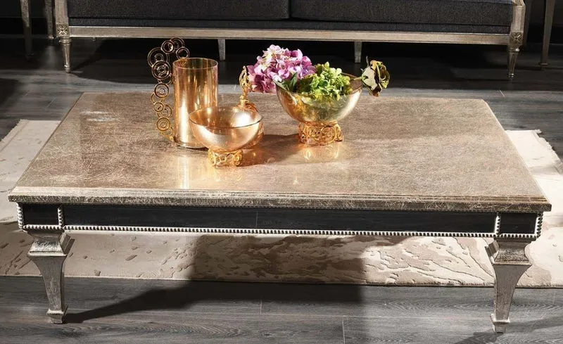 Casa Padrino Luxus Barock Couchtisch Antik Silber 140 x 90 x H. 45 cm - Edler Massivholz Wohnzimmertisch mit Spiegelglas - Luxus Qualität