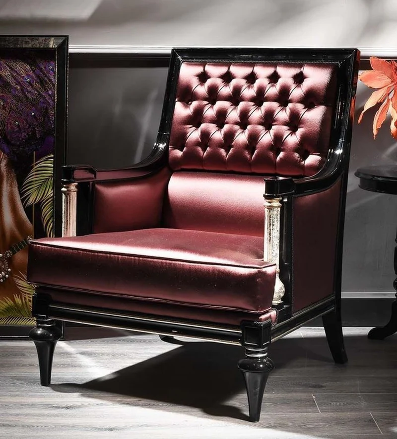 Casa Padrino Luxus Barock Wohnzimmer Leder Sessel Bordeauxrot / Schwarz / Silber 76 x 75 x H. 104 cm - Barockmöbel