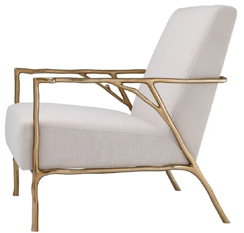 Casa Padrino Luxus Sessel Naturfarben / Gold 63 x 81 x H. 82 cm - Wohnzimmer Sessel - Luxus Möbel