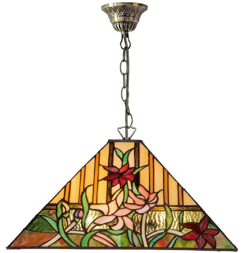 Casa Padrino Luxus Tiffany Hängeleuchte Mehrfarbig 40 x 40 x H. 95 cm - Tiffany Pendelleuchte mit handgefertigtem Glas Lampenschirm