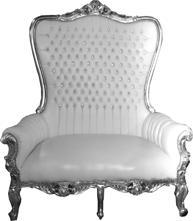 Casa Padrino Barock Doppel Thron Sessel Majestic Weiß / Silber mit Bling Bling Glitzersteinen - Riesensessel - Thron Stuhl Tron Sofa