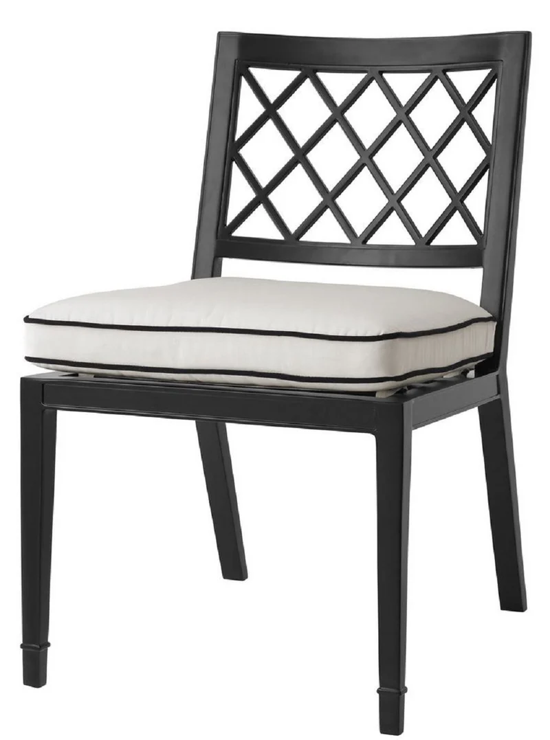 Casa Padrino Luxus Esszimmerstuhl Mattschwarz / Weiß 53 x 66 x H. 87 cm - Aluminium Küchenstuhl mit Kissen - Esszimmermöbel