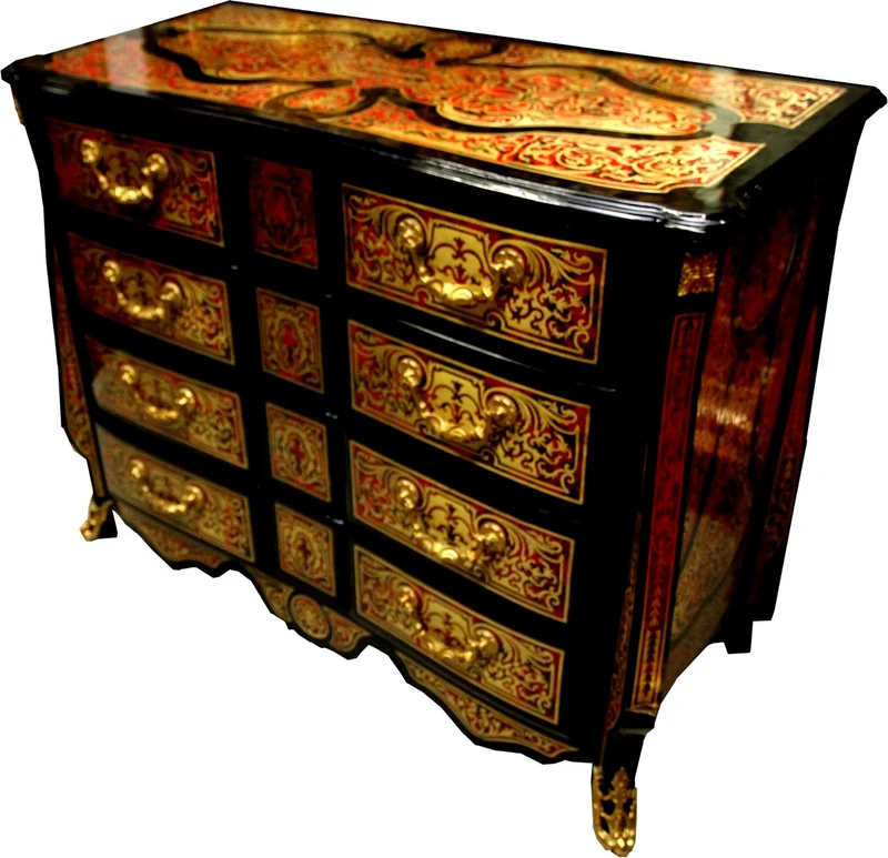 Casa Padrino Barock Boulle Kommode Schwarz / Gold / Rot 112 cm - Möbel Schrank Sideboard
