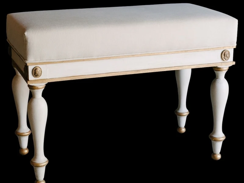 Casa Padrino Luxus Barock Hocker Weiß / Antik Gold 73 x 36 x H. 54 cm - Massivholz Sitzhocker im Barockstil - Barockmöbel