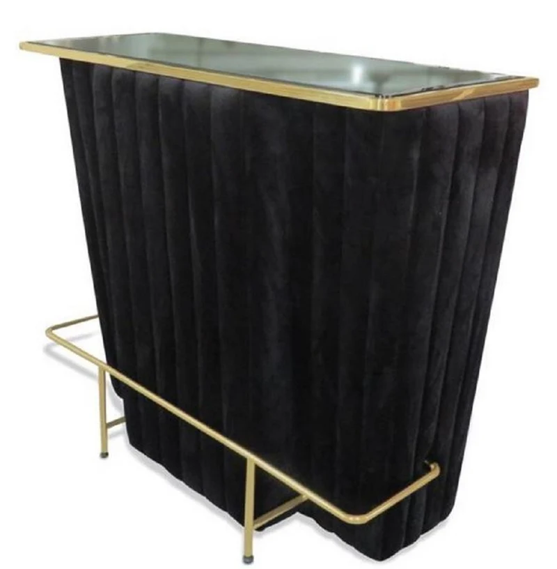 Casa Padrino Luxus Bartresen Schwarz / Gold 120 x 48 x H. 105 cm - Theke mit Glassplatte und Fußablage - Barschrank - Barmöbel - Luxus Qualität