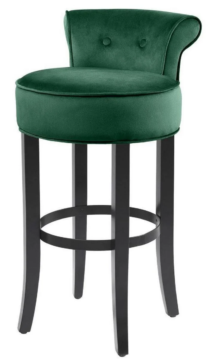Casa Padrino Luxus Barstuhl Grün / Schwarz 45 x 51 x H. 88 cm - Barhocker mit edlem Samtstoff
