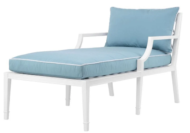 Casa Padrino Luxus Chaiselongue Weiß / Hellblau 68,5 x 157 x H. 79 cm - Liegesessel aus hochwertigen strapazierbarem Aluminium - Wohnzimmermöbel - Gartenmöbel - Gastronomie Möbel