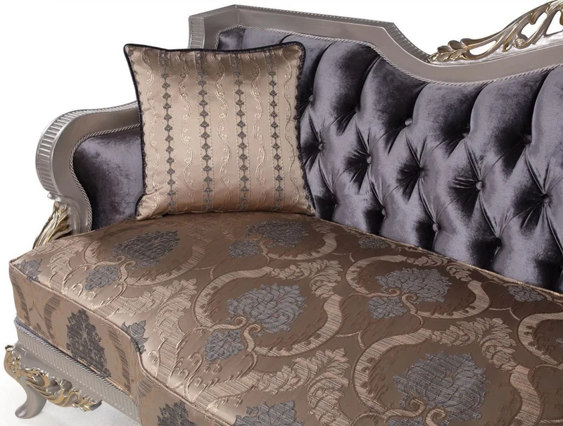 Casa Padrino Luxus Barock Wohnzimmer Set Lila / Beige / Silber / Gold - 2 Sofas & 2 Sessel & 1 Couchtisch - Wohnzimmer Möbel im Barockstil - Edel & Prunkvoll