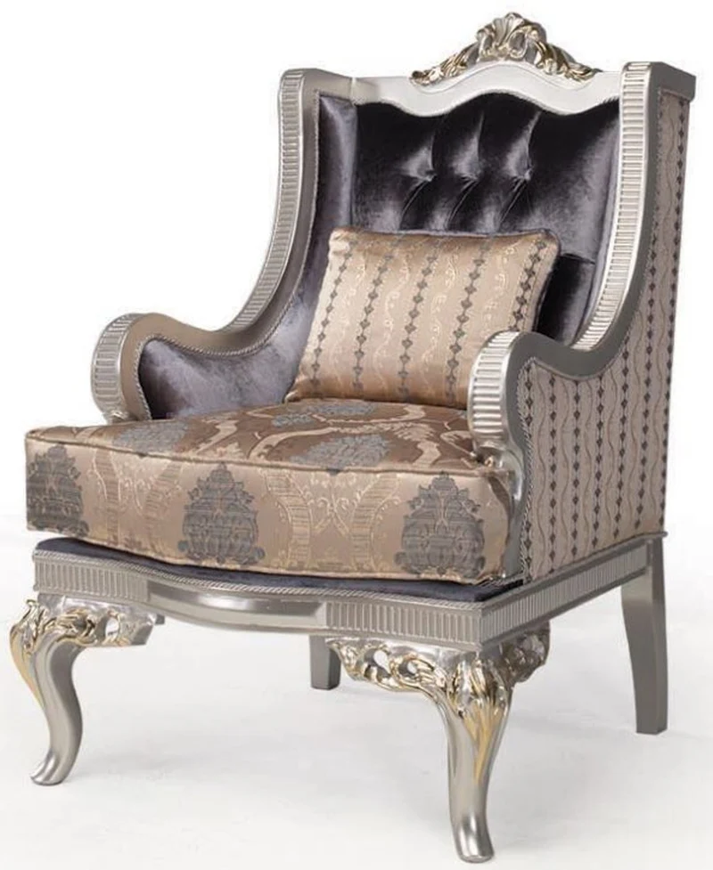Casa Padrino Luxus Barock Wohnzimmer Set Lila / Beige / Silber / Gold - 2 Sofas & 2 Sessel & 1 Couchtisch - Wohnzimmer Möbel im Barockstil - Edel & Prunkvoll