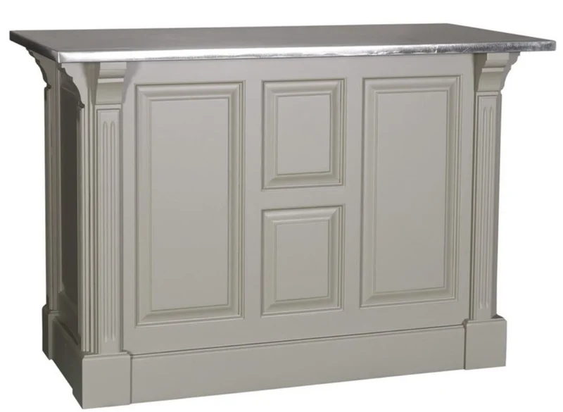 Casa Padrino Landhausstil Theke Grau / Silber 140 x 68 x H. 95 cm - Massivholz Thekentisch mit verzinkter Tischplatte