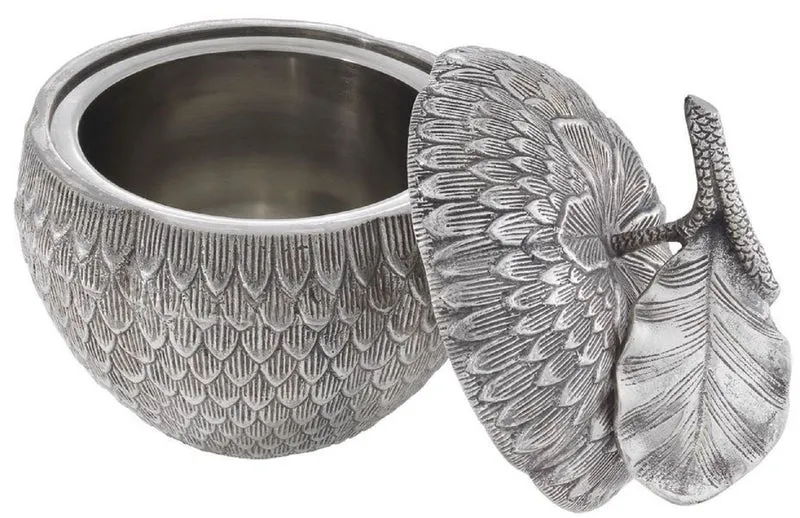 Casa Padrino Luxus Aufbewahrungsbox mit Deckel in Apfelform Antik Silber Ø 18 x H. 20 cm - Deko Accessoires