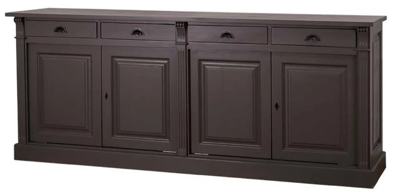 Casa Padrino Landhausstil Küchenschrank mit 4 Türen und 4 Schubladen Schwarz 219 x 51 x H. 90 cm - Massivholz Schrank - Landhausstil Möbel