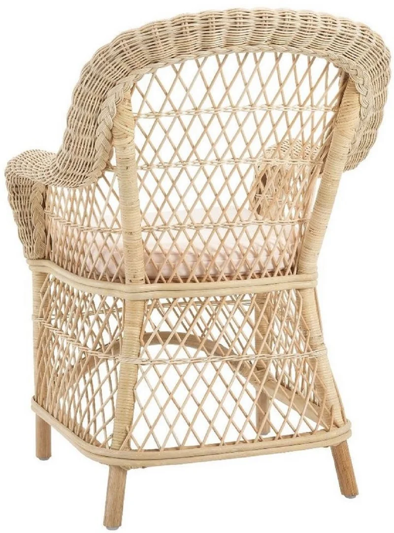 Casa Padrino Luxus Rattan Esszimmerstuhl mit Armlehnen und Kissen Naturfarben / Cremefarben 63 x 68 x H. 88 cm - Esszimmermöbel