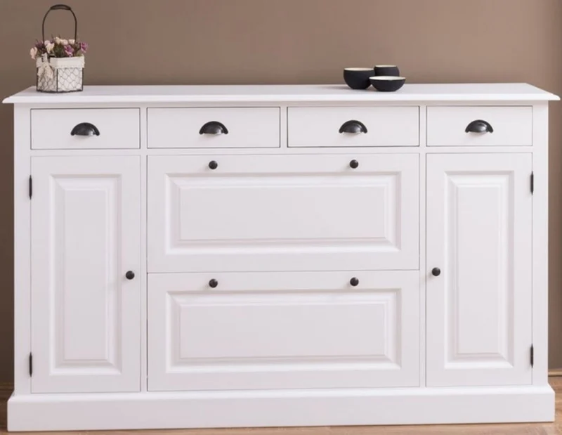 Casa Padrino Landhausstil Massivholz Schrank Weiß 176 x 35 x H. 105 cm - Sideboard - Kommode - Schuhschrank - Dielenschrank - Landhausstil Möbel