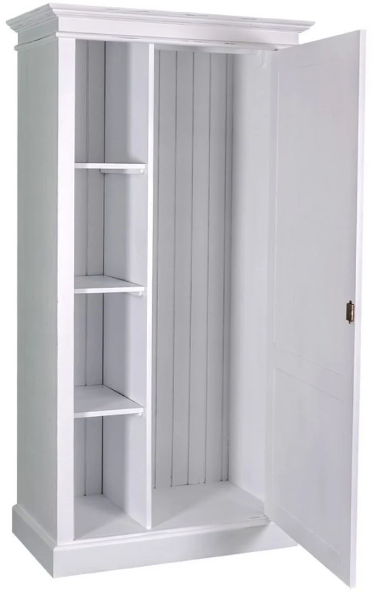 Casa Padrino Landhausstil Kleiderschrank Antik Weiß 100 x 67 x H. 200 cm - Massivholz Schlafzimmerschrank mit Tür - Landhausstil Schlafzimmermöbel