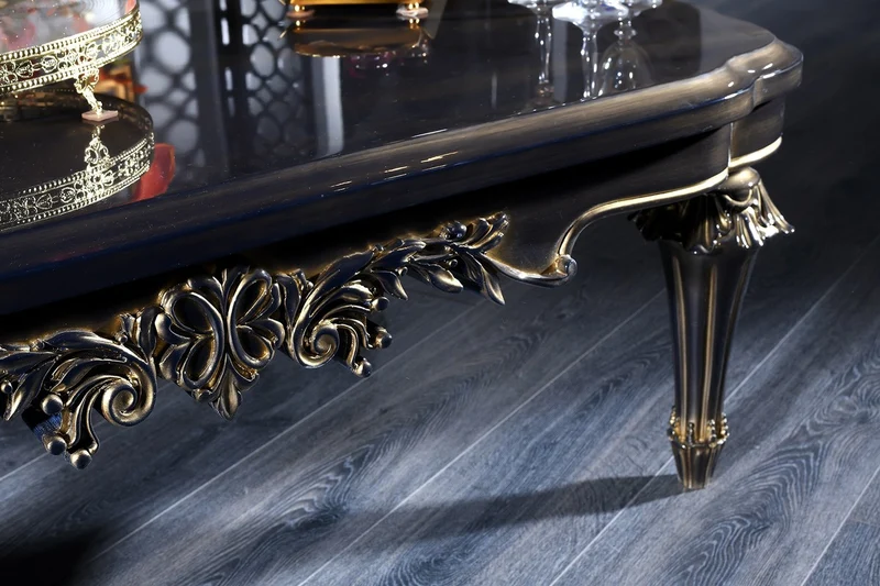 Casa Padrino Luxus Barock Couchtisch Blau / Gold / Schwarz 131 x 85 x H. 45 cm - Wohnzimmertisch im Barockstil