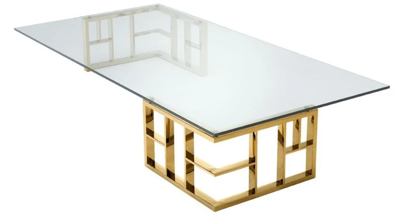 Casa Padrino Luxus Couchtisch Gold 180 x 90 x H. 32,2 cm - Edelstahl Wohnzimmertisch mit Glasplatte - Designermöbel