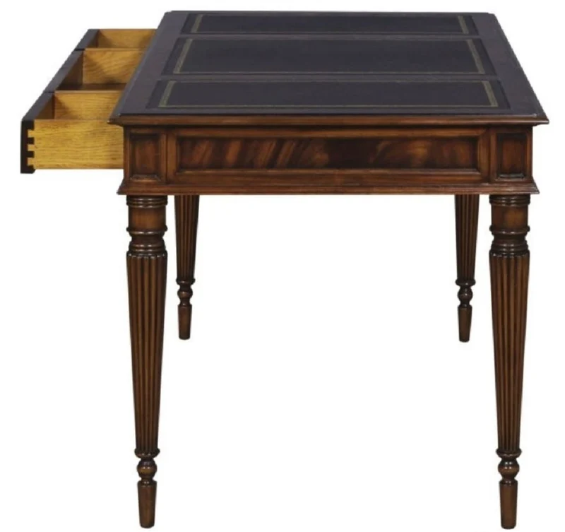Casa Padrino Luxus Jugendstil Mahagoni Schreibtisch mit 3 Schubladen Dunkelbraun / Schwarz / Gold 126 x 73 x H. 75 cm - Büromöbel - Luxus Qualität