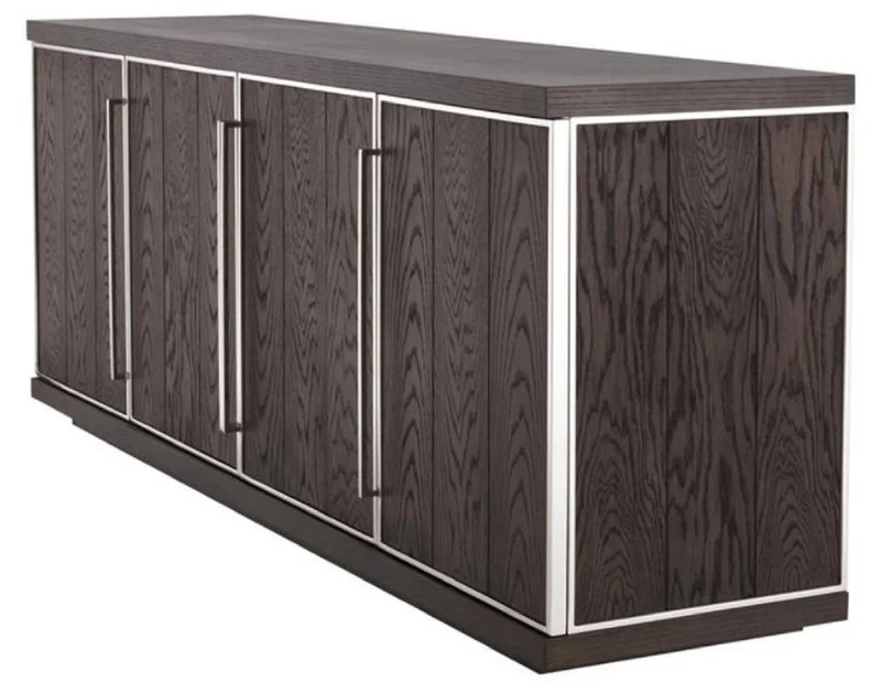 Casa Padrino Luxus Sideboard mit 4 Türen Braun / Silber 200 x 49,5 x H. 78 cm - Wohnzimmerschrank - Büroschrank - Kommode - Luxus Qualität
