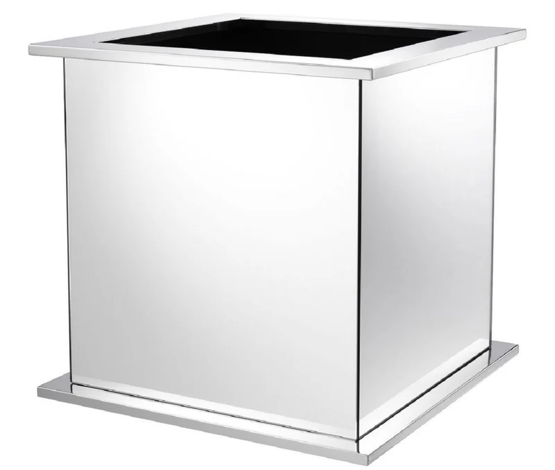 Casa Padrino Luxus Blumentopf Silber 50 x 50 x H. 49 cm - Edelstahl Pflanzentopf mit Spiegelglas