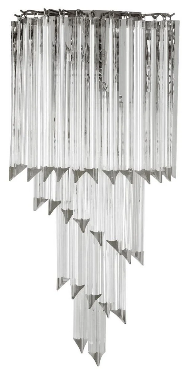 Casa Padrino Luxus Glas Wandleuchte Silber / klares Glas 30 x 14,5 x H. 64,5 cm - Wohnzimmer Leuchte - Luxus Qualität
