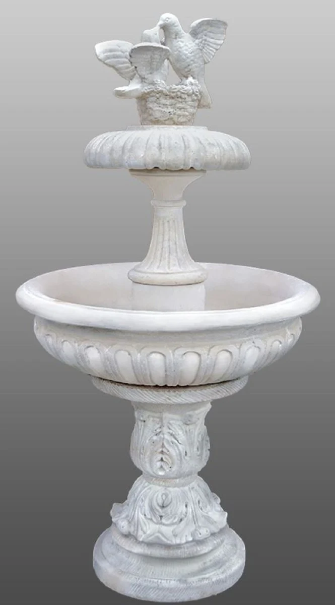 Casa Padrino Jugendstil Springbrunnen mit dekorativen Tauben Weiß Ø 96 x H. 175 cm - Barock & Jugendstil Gartenbrunnen